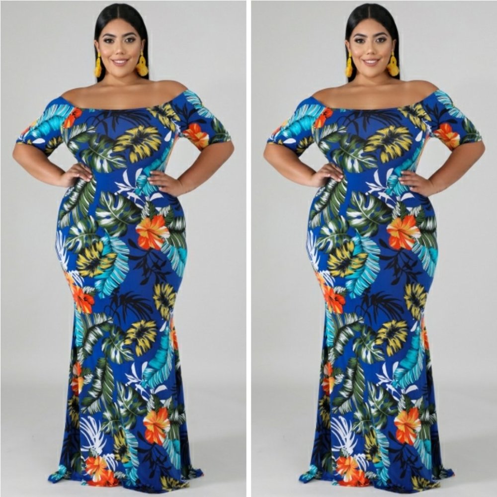 Off the shoulder floral print maxi